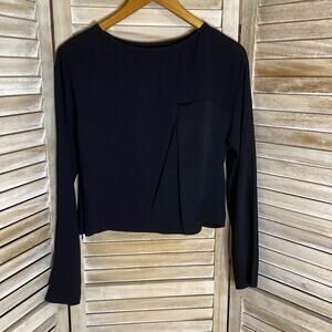 Hanii Y Cropped Contrast Fabric Pleat Back Top S Crepe Satin